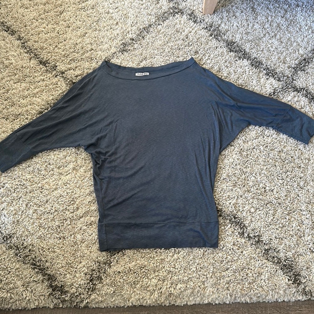 Michael Stars (one Size) soft dark blue/grey off the shoulder 3/4 sleeve top